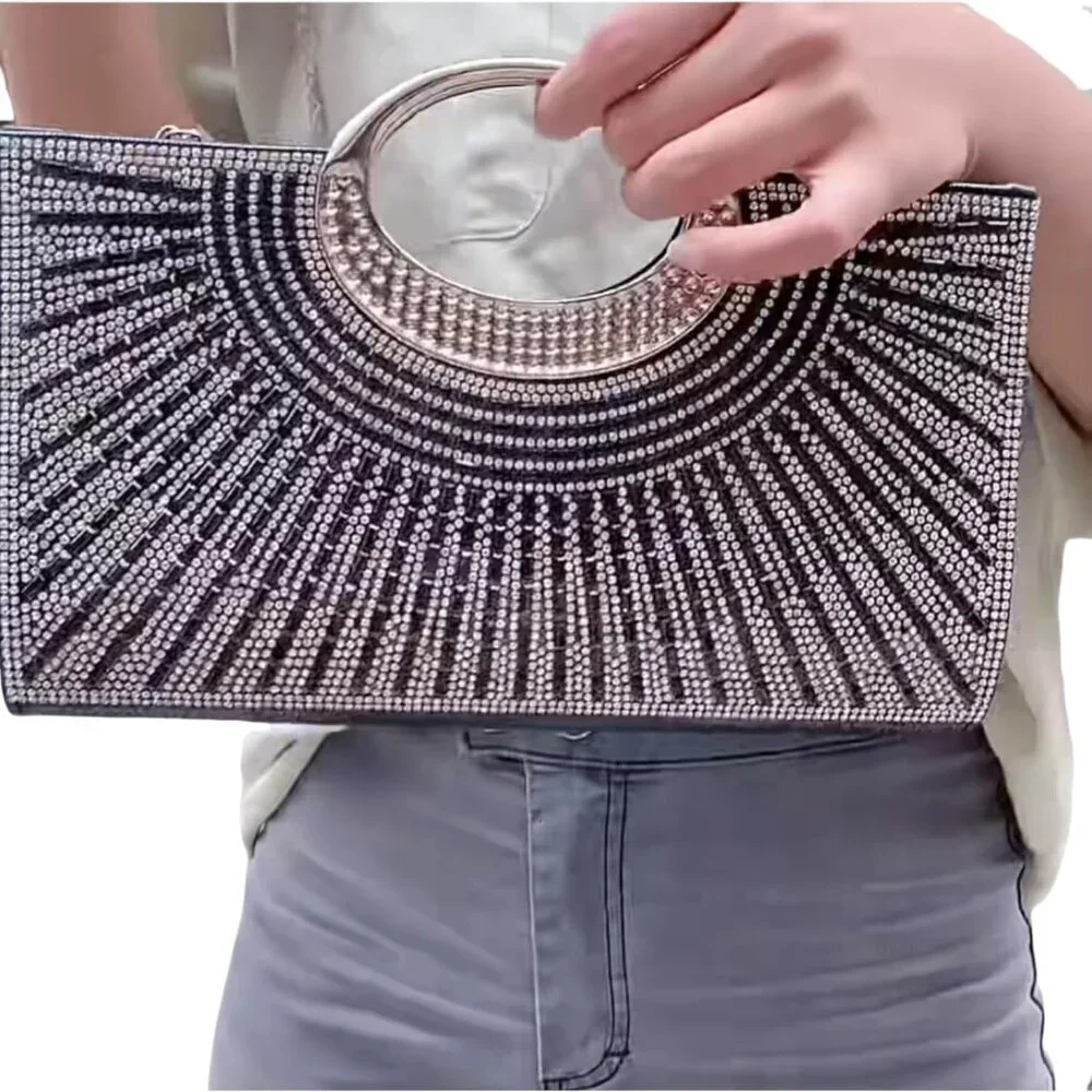 Women's Glitter Evening Handbag Clutch Small Square Shoulder Bag with Chain